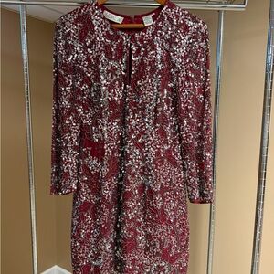 Scala Burgundy Sequin Embellished Long Sleeve Dress